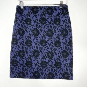 Vintage Express Purple & Black Floral Lace Print Pencil Skirt 6